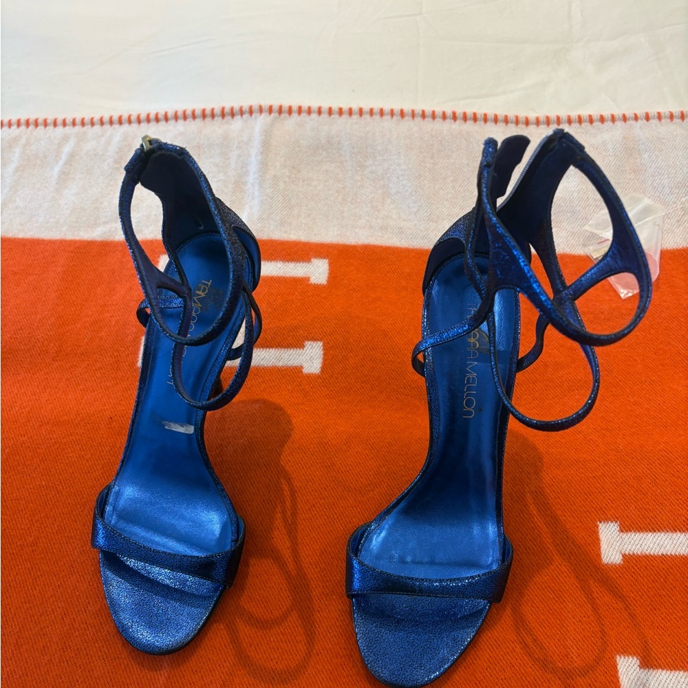 Tamara Mellon Metallic Blue Strappy Heels
